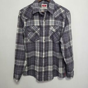 Wrangler Men's Med Long-sleeve Plaid Woven Shirt Pearl Snaps Pockets Western